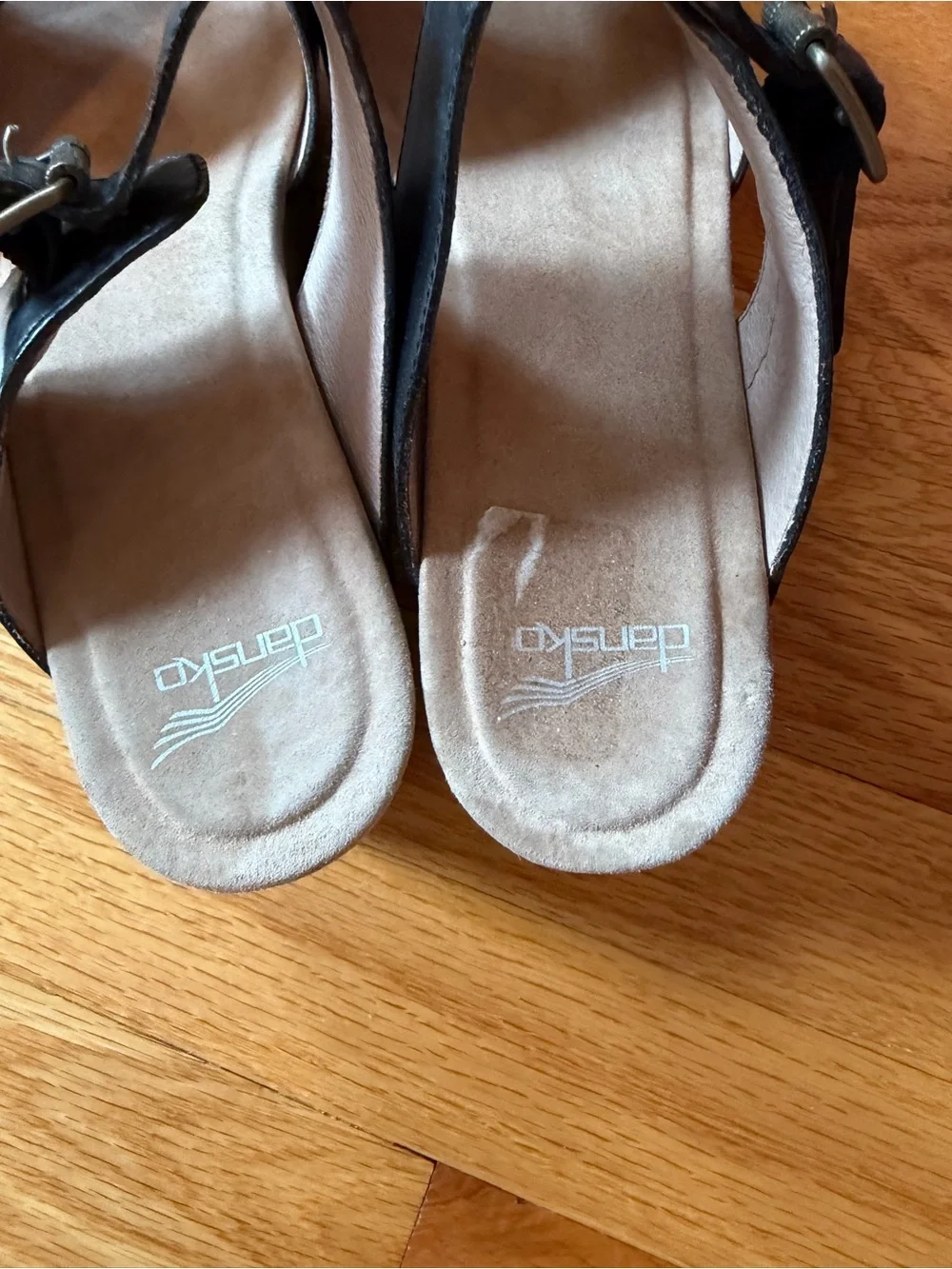 Dansko Black Double-Buckle Wedge Slide Sandals